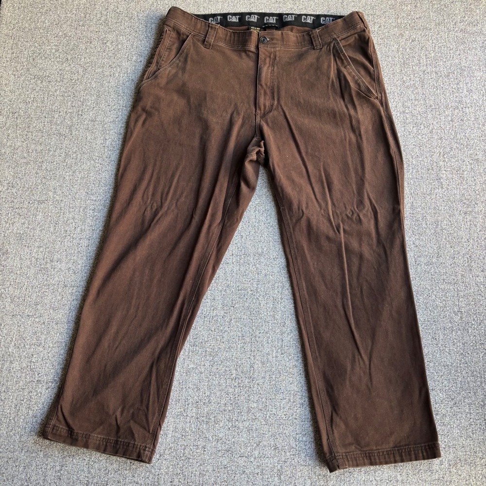 Caterpillar Work Pants Mens 40x30 Canvas Brown Stretch Utility CAT